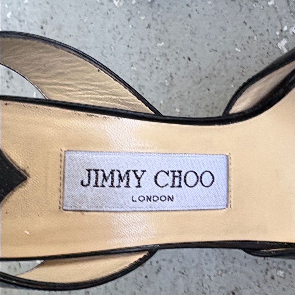 Jimmy Choo Black Patent Leather Slingback Heels with Gold Metallic Heel - Picture 8 of 9
